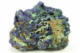 Sparkling Azurite Crystals on Fibrous Malachite - China #274636-1